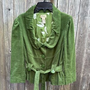 Green Corduroy 3 button Jacket in gorgeous earthy green and stylish waist